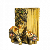 Сувенир полистоун карандашница "Слон и слонёнок в попоне с цветком" бронза  9306716