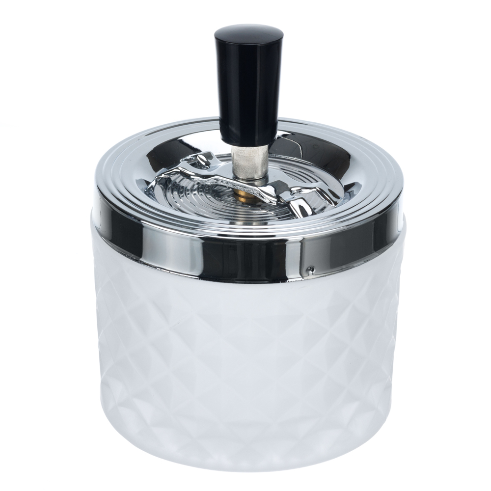 Пепельница S.Quire круглая, сталь, покрытие хром, стекло, белая, 90 мм