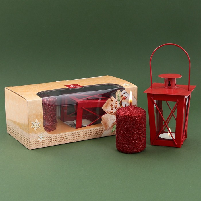 Набор подарочн.«С новым годом» свеча-столбик и подсвеч.-фонарик 9705344 Набор подарочн.«С новым годом» свеча-столбик и подсвеч.-фонарик 9705344