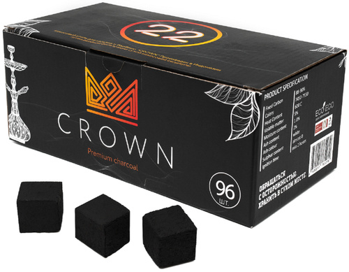 Уголь для кальяна Crown кокосовый 96 куб 22 мм