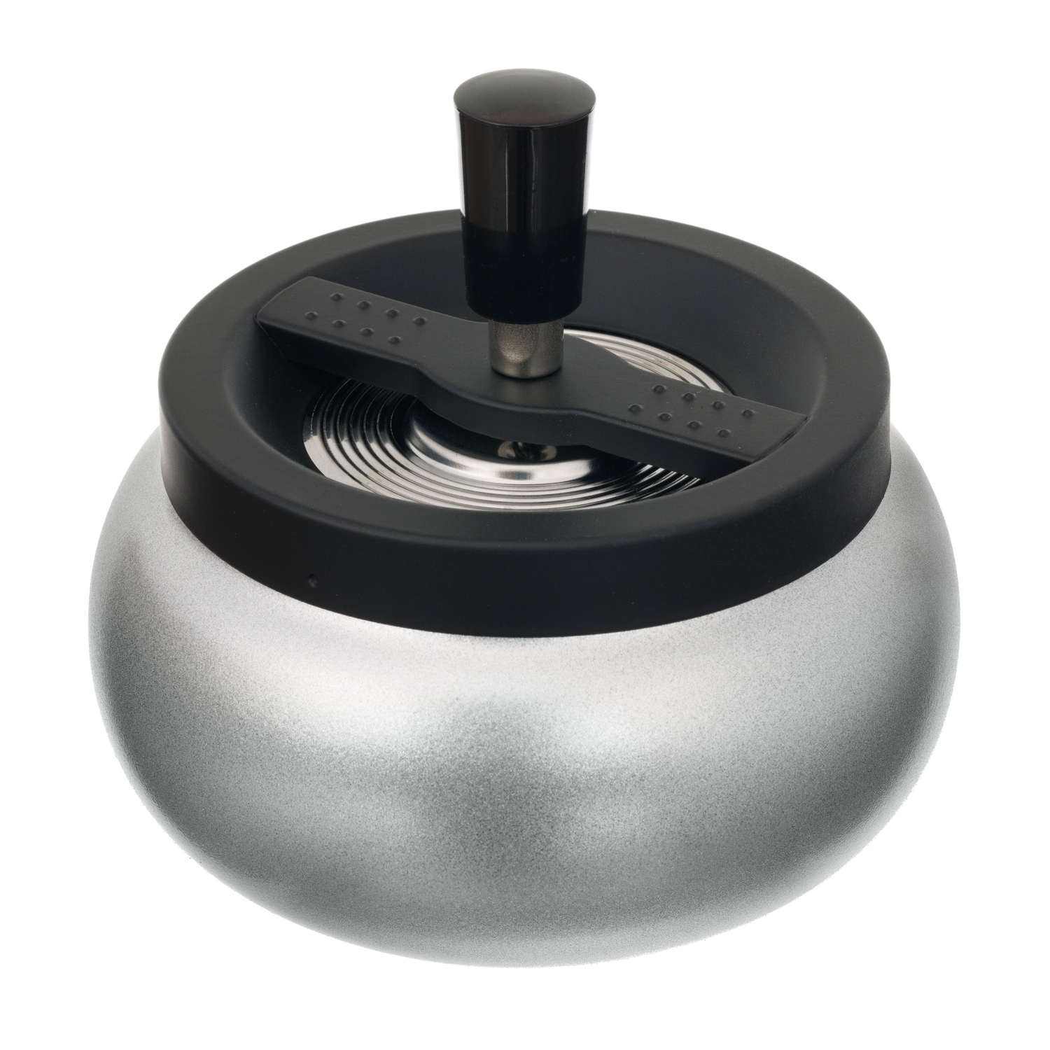 Пепельница S.Quire круглая, сталь, покрытие хром, черная краска, серая, с черной ручкой, 130 мм Пепельница S.Quire круглая, сталь, покрытие хром, черная краска, серая, с черной ручкой, 130 мм