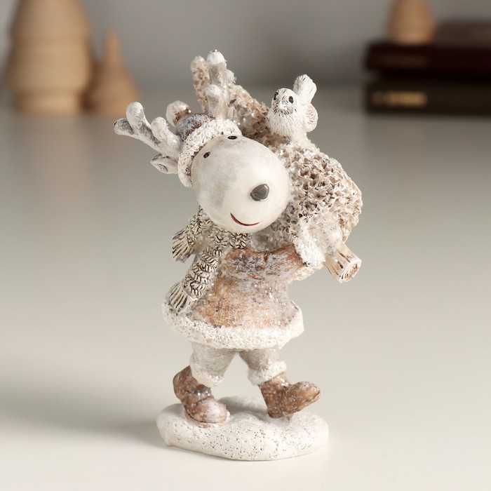 Сувенир полистоун "Радостный лось с ёлочкой" 7х5,5х11 см   10324678