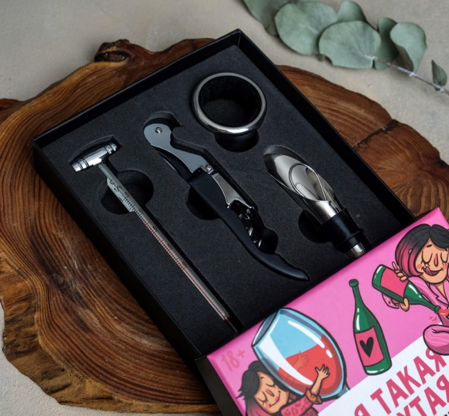 Набор для вина "Винишко": штопор, аэратор, каплеуловитель, термометр 4942413 Набор для вина "Винишко": штопор, аэратор, каплеуловитель, термометр 4942413