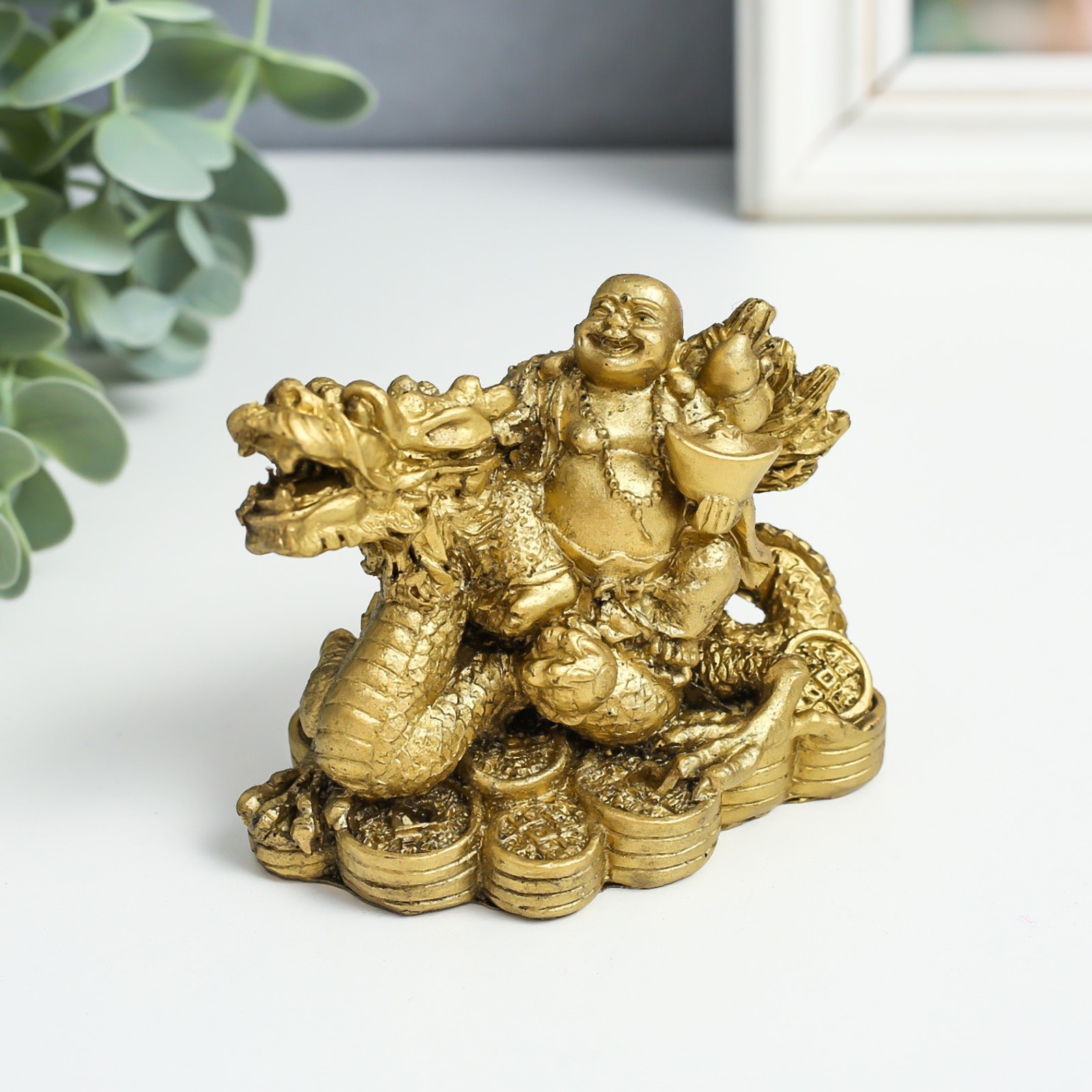 Нэцке под бронзу "Хотей верхом на драконе" 6х9,5х7 см 9306715