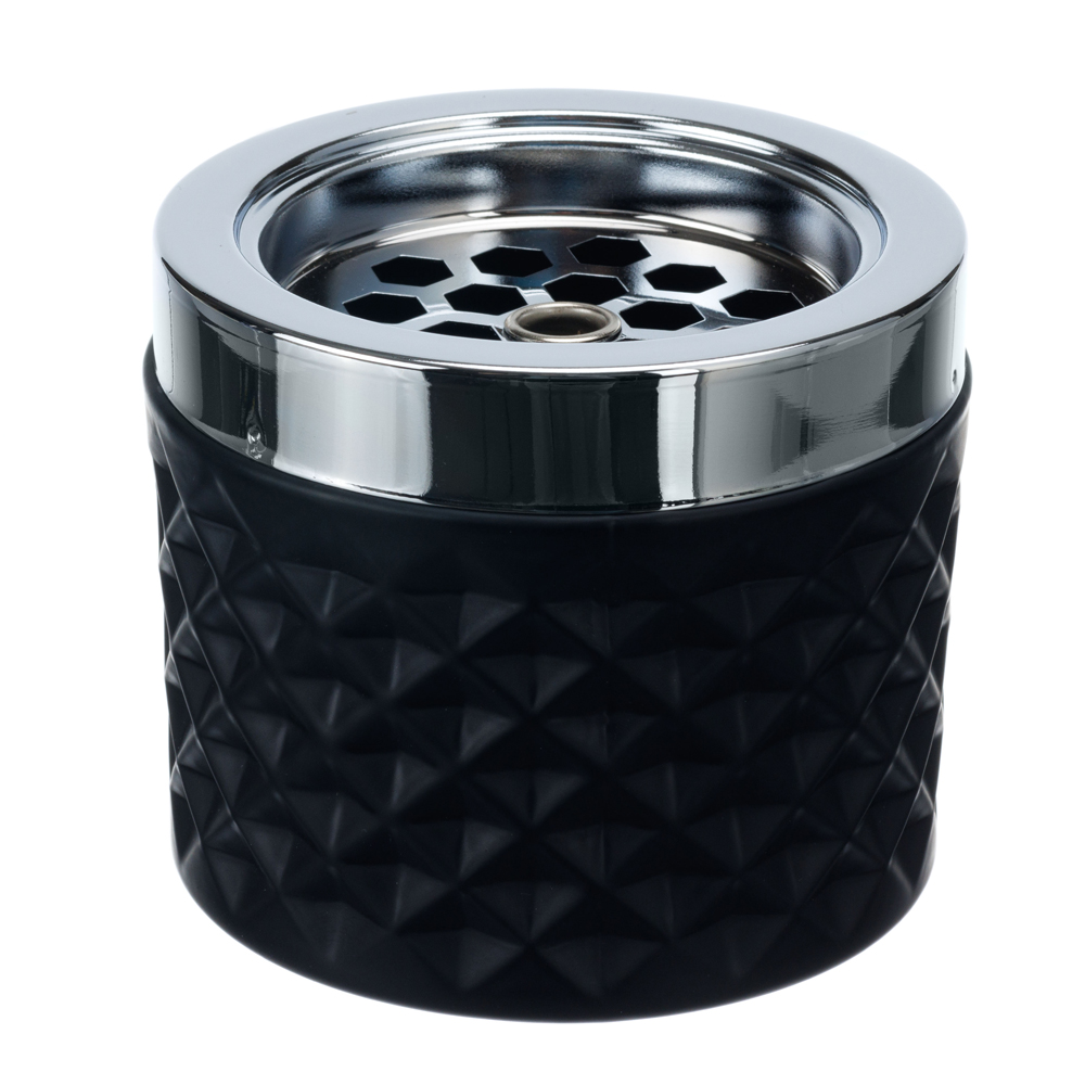 Пепельница S.Quire круглая, сталь, покрытие хром, стекло, черная, 90 мм