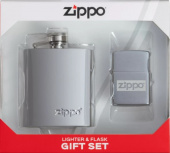 Подарочный набор ZIPPO: фляжка 89 мл и зажигалка Brushed Chrome 49358