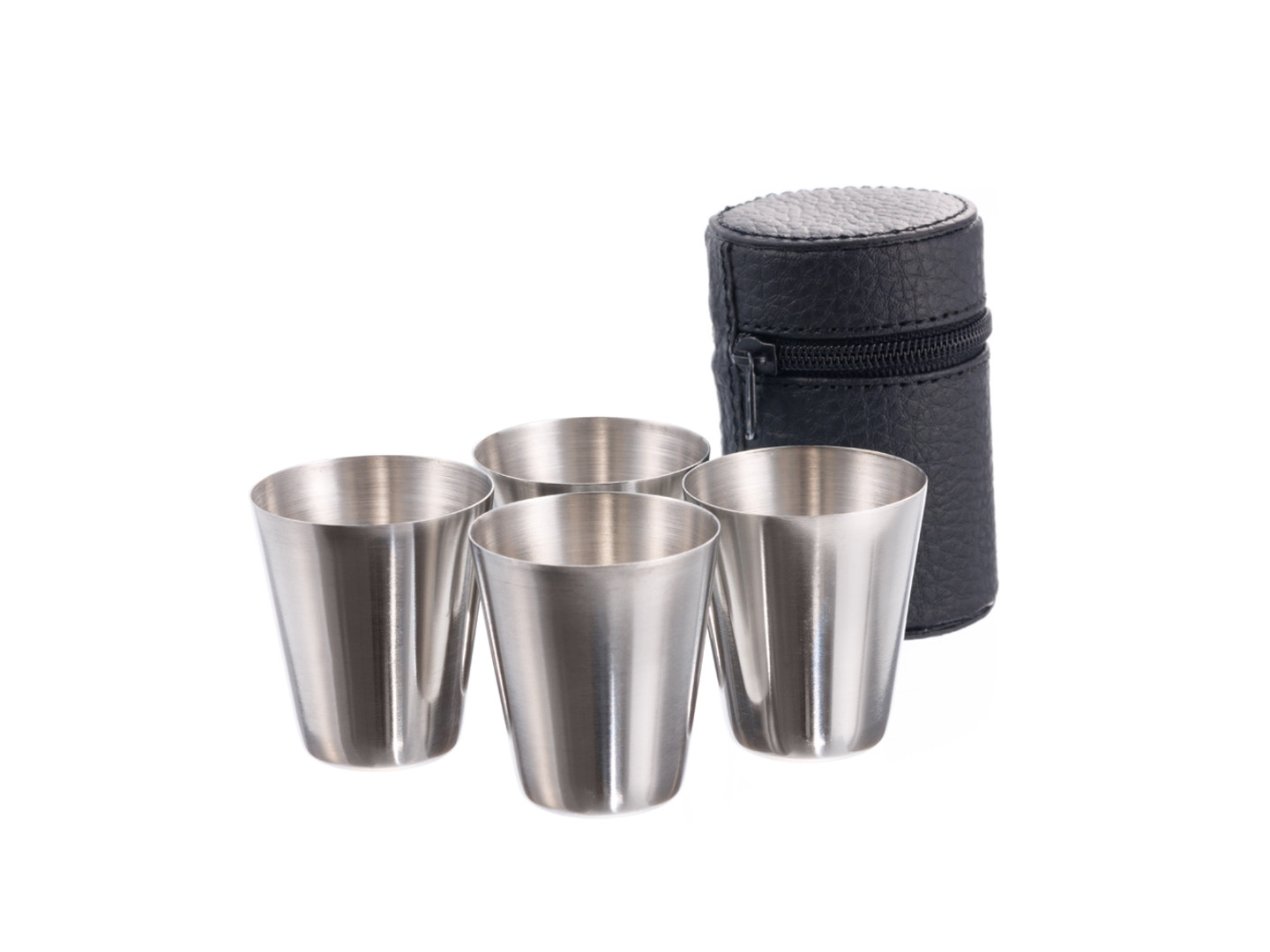 Набор из 4 стопок серебр. цвета 0,03л в чехле из искусств. кожи C006