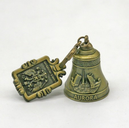 Колокольчик на холодильник (чеканка) СПб Аврора/Мост золото [ВЕ1-20013]