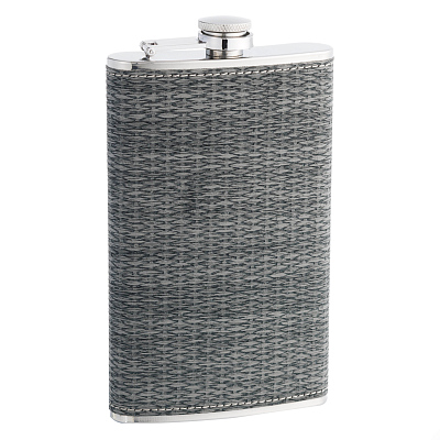 Фляга S.Quire 0,27 л, сталь+иск. кожа, светло-серая GS02-9