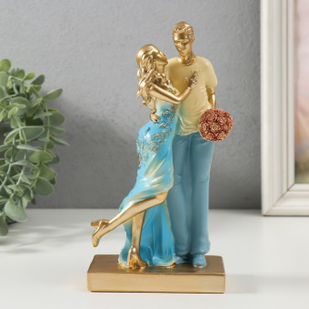 Сувенир полистоун "Нежная встреча" бело-голубой 6х8х19,5 см 9197292