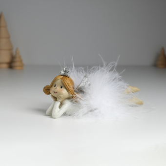 Сувенир полистоун "Ангелочек в белом платье с меховой юбочкой"14х4х6 см 10326216