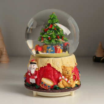 Сувенир полистоун водяной шар свет, музыка, снег кружится "Ёлочка и мишка" 10,5х10,5х14 см 10473438