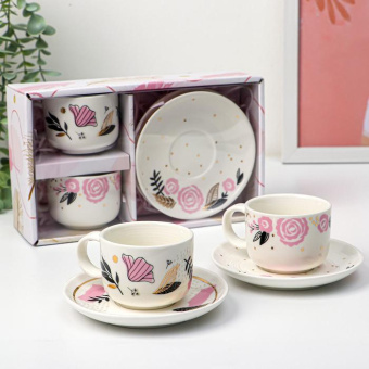 Набор "Цветы", 2 кружки 150 мл, 2 блюдца 5416374