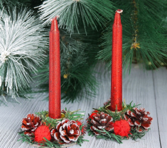 Свеча новогодн. "Блеск" с подсвеч. (4 шт), красный 2371410