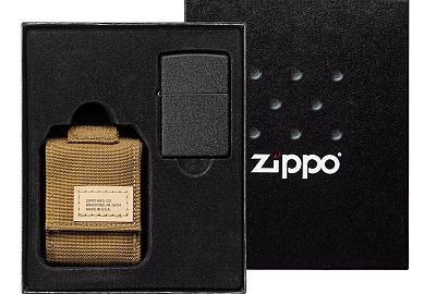 Набор ZIPPO:зажигалка Black Crackle® и коричневый нейлоновый чехол 49401